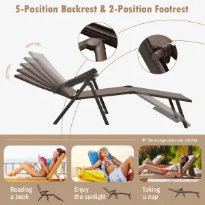 Costway 2Pcs Patio Foldable Chaise Lounge Chair Outdoor Portable Reclining Chair