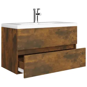 Berkfield Sink Cabinet with Built-in Basin Smoked Oak Engineered Wood