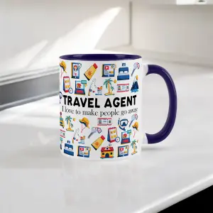 Travel Agent Mug - Humorous Holiday Sales & Arranger Themed Novelty Gifts - Tea/Coffee Hot Drinks Navy Blue Ceramic Cup Present