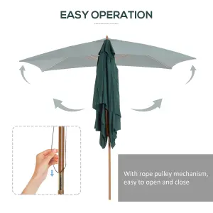 Outsunny Wooden Garden Parasol Sun Shade Patio Umbrella Canopy Green