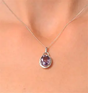 Amethyst 2.34Ct And Diamond 9K White Gold Pendant Necklace