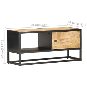 Berkfield TV Cabinet with Carved Door 90x30x40 cm Rough Mango Wood