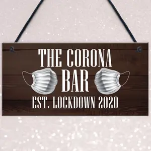 Red Ocean The Corona Bar Lockdown Sign Novelty Bar Hanging Sign Man Cave Gift For Him