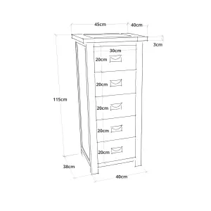 Padua 5 Drawer Narrow Chest of Drawers Bras Drop Handle