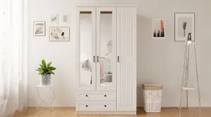 JULIET 3 Door 2 Drawer Mirrored White Wardrobe