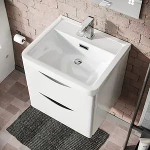 Nes Home 500mm White Wall Hung Basin Vanity Unit 2 Drawer Bathroom Storage Cabinet Gloss