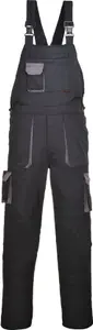 Portwest TX12 Men's Texo Contrast Bib And Brace Work Overalls - Workwear Dungarees With Elasticated Back And Storage Pockets Black, Small