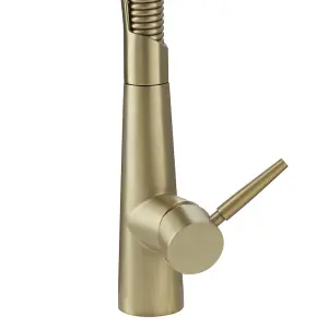 Pre-rinse Pull Down Gold Kitchen Faucet 304 Stainless Steel and Brass