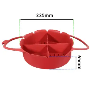 SPARES2GO Air Fryer Basket Liner Silicone Round Tray Pot (Red, 4 Compartments)