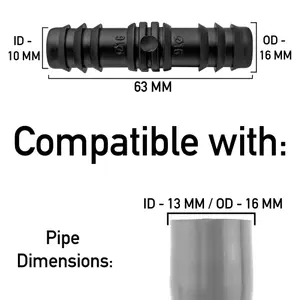 pack of 5 repair/joiner connectors for 13m/16mm garden ldpe irrigation water supply pipe