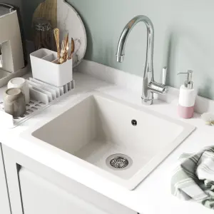 GoodHome Borage White Resin 1 Bowl Kitchen sink 440mm x 500mm