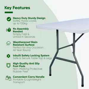 Outdoor FOLDING Table 6FT/180cm Large with Carry Handle - Heavy Duty Table for a Party, Camping, Catering & Picnic