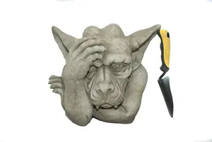 Pair of Large Hand on Head Sleepy Gargoyle Garden Statues