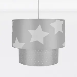 First Choice Lighting Set of 2 Grey & White Star Design Easy Fit Light Shades