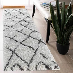 Moroccan Berber Shaggy Rugs Living Room Scandi Dark Cream 60x220 cm