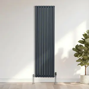 Oval Column Radiator & Valves - 1800mm x 480mm - Anthracite Grey