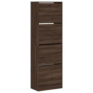 Berkfield Shoe Cabinet with 4 Flip-Drawers Brown Oak 60x34x187.5 cm