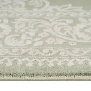 Green Cream Bordered Traditional Distressed Runner Rug 60x240cm