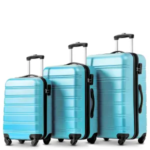 ABS Hard Shell Travel Trolley Suitcase 4 Wheel Luggage Set Hand Luggage 24 Inch Skyblue