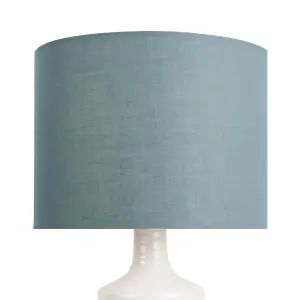 First Choice Lighting Set of 2 Ripple Off White Ribbed Ceramic Table Lamps with Teal Fabric Shades