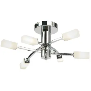 Semi Flush Ceiling Light Chrome & Glass 6 Bulb Square Shade Dimmable Pendant