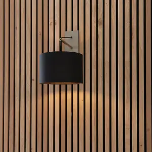 Matt Nickel Wall Light & Black Cotton Fabric Shade - Hanging Wall Lamp Fitting