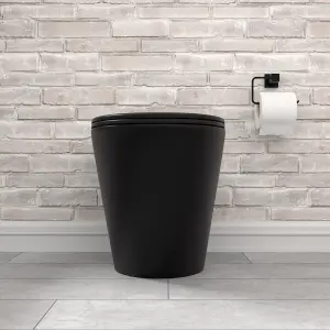 Nes Home Rimless Round Back To Wall Toilet Pan & Soft Close Seat Matte Black