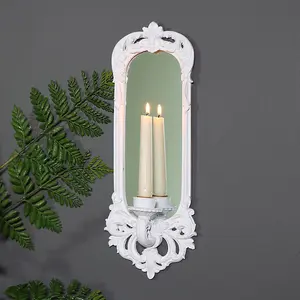 Melody Maison Ornate White Wall Mirror Candle Holder Sconce