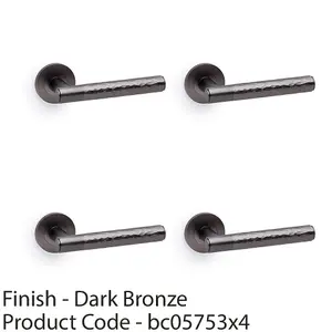 4 PACK - SOLID BRASS Hammered Door Handle Set - Dark Bronze Straight Lever on Round Rose