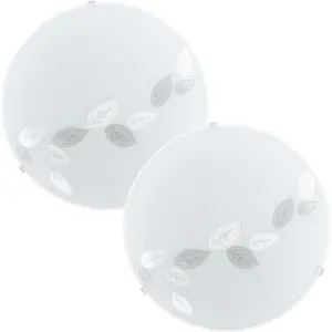 2 PACK Wall Flush Ceiling Light White Shade Leaf Design Satin Glass E27 1x60W