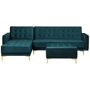 Corner Sofa with Ottoman ABERDEEN Teal Velvet Right Hand