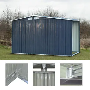 8.4 x 8.5 ft Metal Shed Garden Storage Shed Apex Roof Double Door with 8.5 x 2.1 ft Log Store,Black