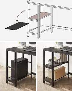 VASAGLE Computer Table Desk with 2 Shelves Left or Right Work Table for the Office Living Room Steel Frame Industrial Black