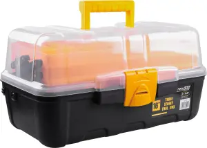 16" Large Plastic Tool DIY Craft Box Chest Cantilever Storage Box  with 3 Storey Trays