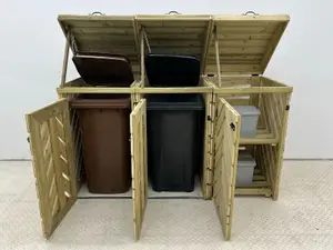 VerdiBin wheelie bin storage unit, Triple, with recycling shelf