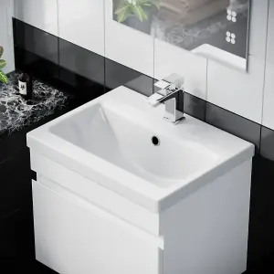 Nes Home Hardie 500mm 1 Drawer White Wall Hung Vanity Cabinet and Basin Sink Unit