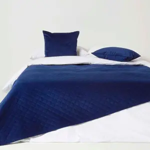 Homescapes Diamond Quilted Navy Velvet Throw