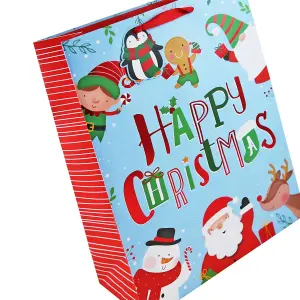 Eurowrap Santa And Friends Christmas Gift Bag (Pack of 12) Red/Blue (25.3cm x 21.5cm x 10.2cm)