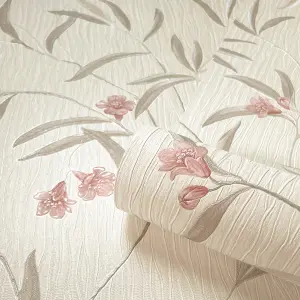 Belgravia Décor Tiffany Flower Cream/Soft Coral Red Wallpaper