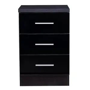 Eva 3 Drawer Bedside Table Black Oak/Gloss Black