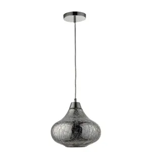 Crackle Pendant Glass & steel chrome effect LED Ceiling light