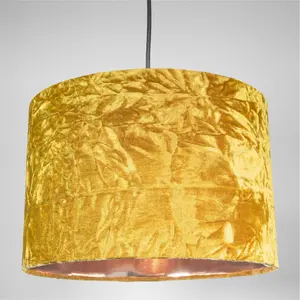 Modern Crushed Velvet Lamp Shade with Shiny Paper Inner Ochre / 22cm H x 35cm W x 35cm D