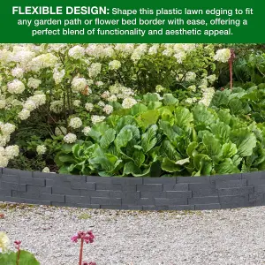 Flexible Grey Stone Effect Lawn Edging 2.3m - Flexible Plastic Garden Border Easy Install Edging for Grass, Gravel and Landscape