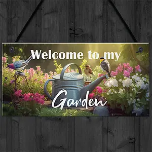 Red Ocean Garden Welcome Signs - Hanging Garden Shed Wall Fence Signs - Novelty Garden Decorations