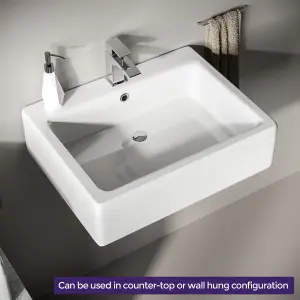 Nes Home Rectangle 580 mm Large Counter Top or Wall Hung Basin