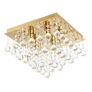 Litecraft Orlando Brass 5 Lamp Square Bathroom Flush Ceiling Light