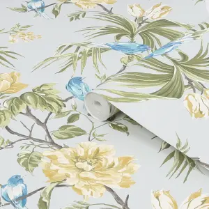 Next Birds & blooms Grey Floral Smooth Wallpaper