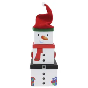 Eurowrap Plush Snowman Christmas Gift Boxes (Pack of 3) White/Red (L)