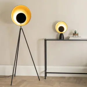 ValueLights Saffy Matt Black Metal Integrated LED Tripod Metallic Shade Floor Lamp