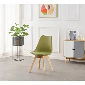 Thomasin Faux Leather Upholstered Side Chair |  Dining Chair |  Wooden Legs Plastic Body (Set of 2) Lime Green